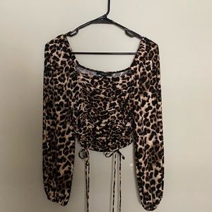 NWT Leopard Cropped Long-Sleeve Top with Ties
